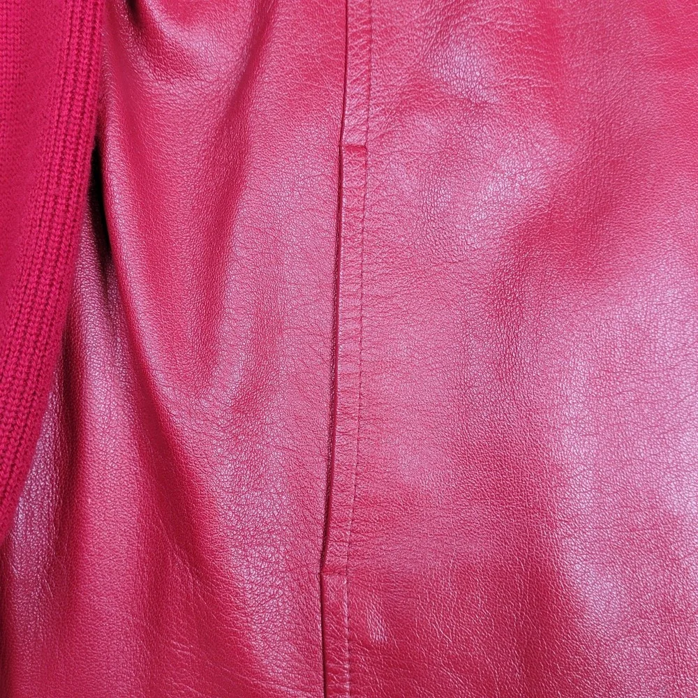 Pendleton Oregon Vintage Wool Leather Sweater Jacket‎ Solid Red Zippered Size L